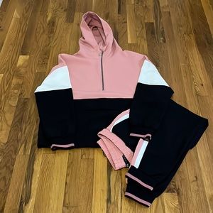 Zara Pink, Black and White Joggers Pants (Large) and Hoodie (XL)